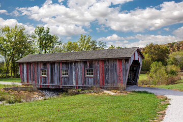 A covered bridge at the Historic Daniel Boone Home Park in Defiance, Missouri