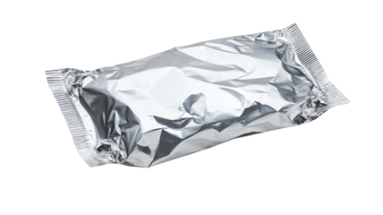 Wrapped snack item on a white background, showcasing its shiny foil packaging and compact shape for easy convenience