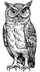 Owl in 墨流し (Ink Flow) Style, 優雅 (Elegant) Line Art for Fashion and Textiles