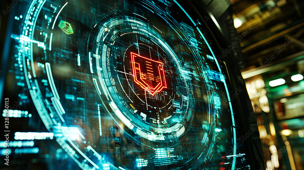 Poster exploring advanced technology interface digital lab graphic visualization futuristic environment clo