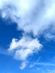 Bright Blue Sky and White Fluffy Clouds Whispy Skyline