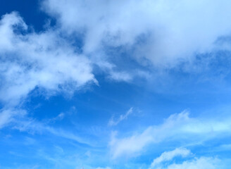 Bright Blue Sky and White Fluffy Clouds Whispy Skyline