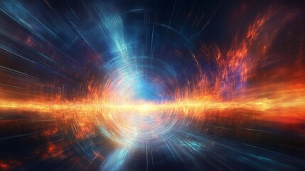 Fototapeta premium Abstract Fractal Tunnel Circular Composition, Blue and Orange Hues, Speed and Energy Concept, Digital Art Abstract, Fractal