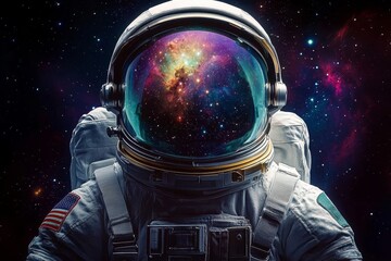 Astronaut's Inner Cosmos Nebula Reflected in Helmet, Space Exploration, Digital Art, Portrait Space, Astronaut
