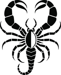 A black and white logo type scorpion silhouette design - scorpion icon design