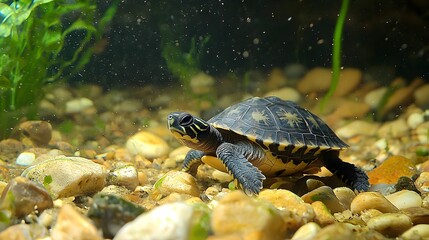 Fototapeta premium Majestic turtle gliding through the ocean depths