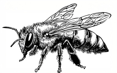 Obraz premium Modern Monochrome Bee Design, Elegant Sketch for Creative Projects
