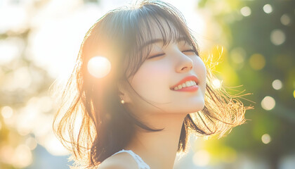 Fototapeta premium Photo Sunlight Happiness Girl Beauty Joy Smile Summer Nature Peace Outdoors