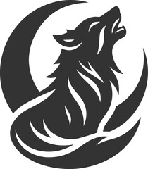 A wolf howling with a crescent moon behind it animal silhouette vector © LUTHFAN NAHAR LABONY