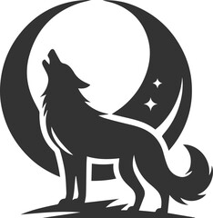 A wolf howling with a crescent moon behind it animal silhouette vector