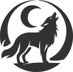 A wolf howling with a crescent moon behind it animal silhouette vector