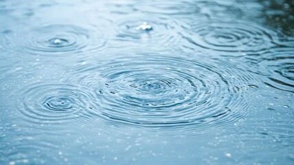Concentric Ripples of Raindrops in a Calm Blue Puddle