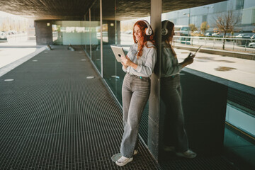 A Young Woman Immersed in Enjoying Music and Using Technology While Outdoors in Nature