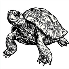Fototapeta premium Turtle Shell Monochrome Vector Art, Isolated on White for Wildlife Branding (カメの甲羅)