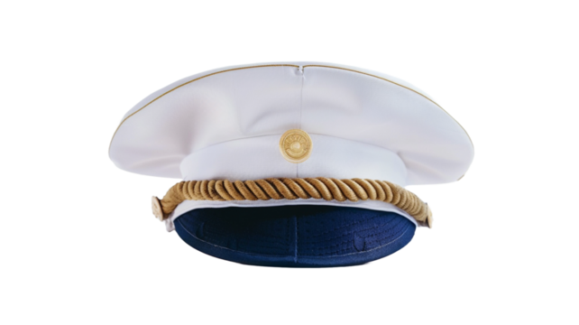 Nautical captain hat on transparent background PNG. 