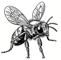 Honey Bee Monochrome Art for Eco-Friendly Branding | ミツバチのイラスト, エコデザイン, 透明背景 (Flying Pose)