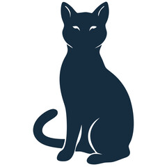 Obraz premium Silhouette of a Long-Haired Cat Sitting Upright with Tail Curled Around Its Paws, Elegant and Detailed Design