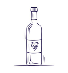 Simple doodle style wine bottle isolated on white. Vector illustration