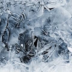 Frozen stream and ice closeup photo. Beautiful winter abstract background in nature. Concept for water and winter time.