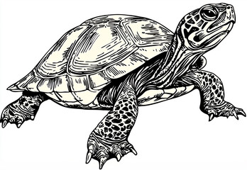 Turtle Monochrome Vector Art, Isolated on White for Wildlife Branding (カメのベクターアート)