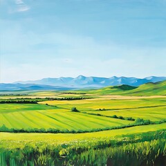 Fototapeta premium Sunny day showcasing green hills and clear blue sky high resolution image