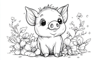 Fototapeta premium Minimalist Animal Vector Sketch: Whimsical Black-and-White Art for Creative Projects and Global Merch