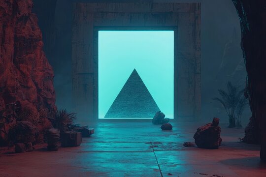 A 3D rendering of an alien fictitious structure, showcasing an open gate