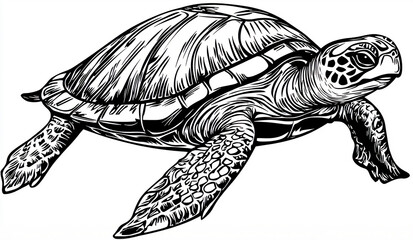 Fototapeta premium Minimalist Sea Turtle Line Art: Sleek Black-and-White Marine Animal Design for Logos, Branding, and Creative Projects with Transparent Background for Versatile Use