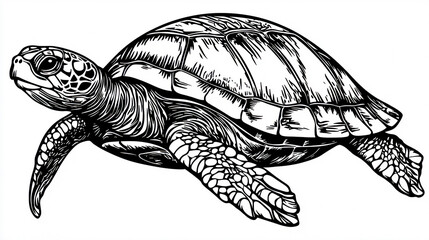 Fototapeta premium Dynamic Sea Turtle Graphic: Bold Detailed Marine Animal Art for Apparel, Merchandise, and Creative Designs with Transparent Background for Flexible Global Applications