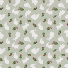Hand-drawn Cute bunnies. Floral background vector seamless, Small rabbit pattern Kids print.