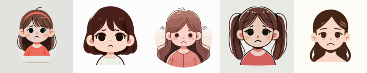 Vector of a sad and pensive child