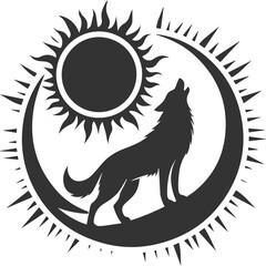A wolf howling at a solar eclipse animal silhouette vector