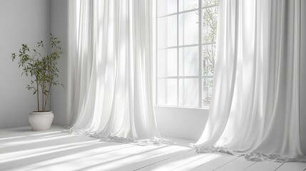 Sheer White Curtains Draped Elegantly by a Window in a Minimalist Room