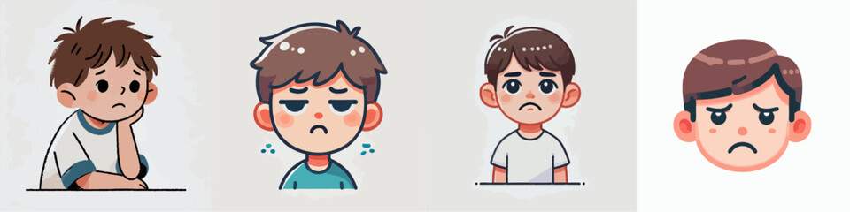 Vector of a gloomy and daydreaming child