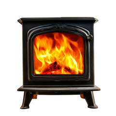 A Vivid Flame from a Wood Stove Dancing and Crackling Isolated on Transparent Background
