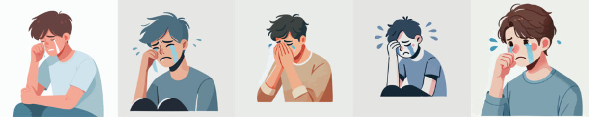 Vector collection of a person crying bitterly