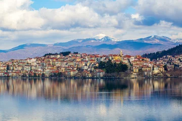 Aerial view of the city of Kastoria and Lake Orestiada in north Greece.