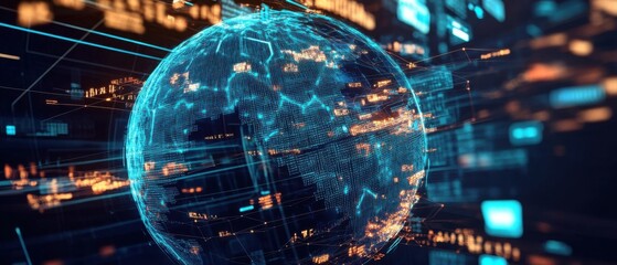 Digital globe connected by data streams.