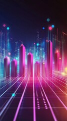 Fototapeta premium Futuristic city skyline with neon lights