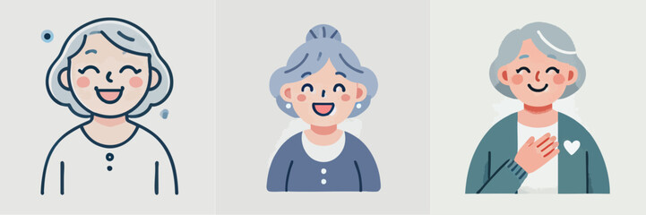 Vector collection of surprised and happy grandparents