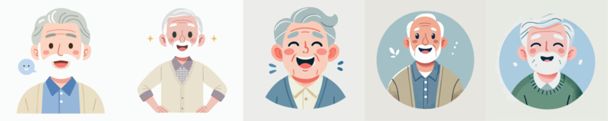 Vector collection of surprised and happy grandparents