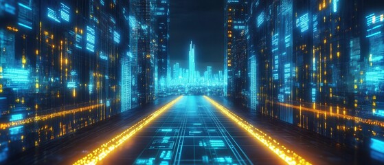 Fototapeta premium Futuristic cityscape with neon lights.