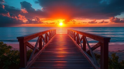 Obraz premium Sunrise Beach Wooden Pier Pathway