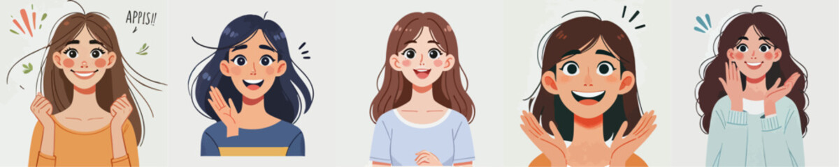 Vector collection of surprised and happy people