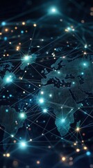 Global network connections with glowing lights.