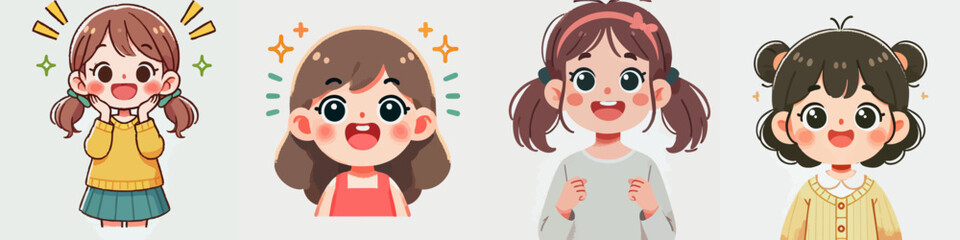 Vector collection of a surprised and happy child