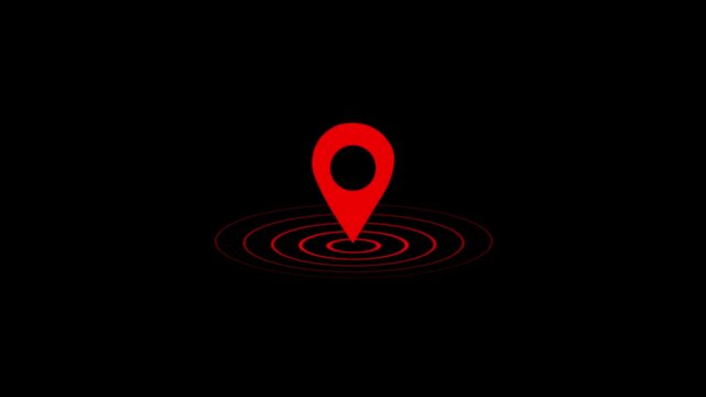 GPS location pointer animated and locator icon ,on the black background .Location indicator and location icon animation. GPS icon .map pin animation concept. GPS location pointer animated icon.