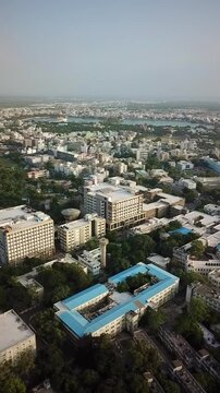 Vertical aerial footage of the Shri Meghji Pethraj Shah Government Medical College in Gujarat, India