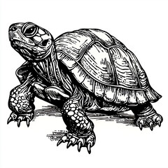 Fototapeta premium Turtle Crawling Monochrome Vector Art, Ideal for Wildlife Branding (這うカメ)