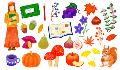 色鉛筆で描いた秋